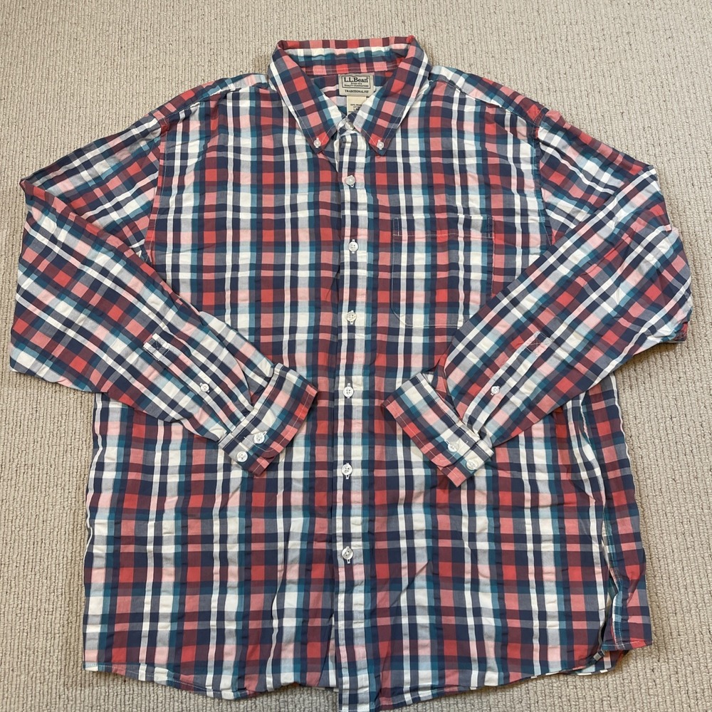 L.L. Bean Men's Large Organic Cotton Button Down  Shirt Plaid Traditional Fit